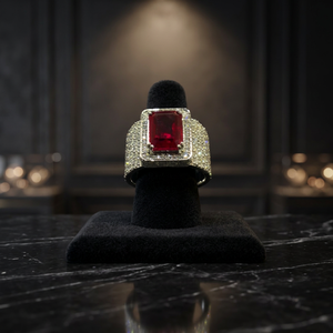 Bague de luxe pour homme en argent sterling 925, sertie de moissanite et de diamants, coupe émeraude rouge, style bling-bling pour soirée - Product Image 2