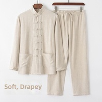 Haut de Tai Chi vintage en coton et lin, coupe ample, manches longues, boutons mandarins, vente en gros, e-commerce transfrontalier