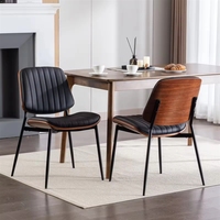 Ensemble de 6 chaises de salle à manger modernes du milieu du siècle, style rétro, en cuir, avec dossier en bois courbé et pieds en métal, meubles de maison, siège rembourré