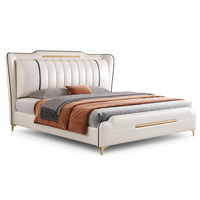 Lit en cuir minimaliste moderne 1,8 m, lit double pour chambre principale 1,5 m, lit rembourré avec rangement intégré pour chambre à coucher