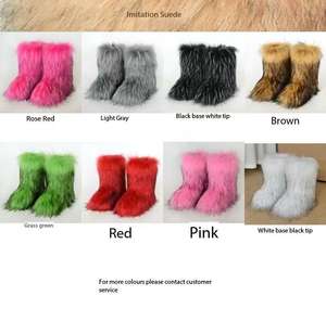 Bottes de neige en fausse fourrure de renard arc-en-ciel pour femmes, mode, épaisses, doublure en peluche, pompon, bottes courtes - Product Image 5