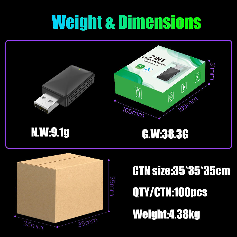 Hongdak 2 in 1 Wireless CarPlay Android Auto Adapter Convert Wired CarPlay to Wireless, Works with All Factory Wired Systems