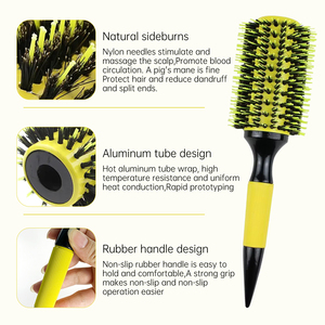 Cerdas amarillas Tubo de aluminio de cerámica Peine para peinar el cabello Peluquería Rolling Curl Style Cepillo redondo - Product Image 5