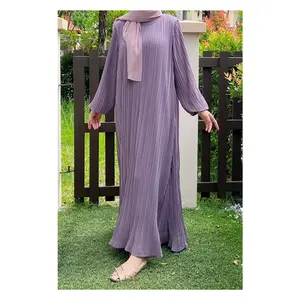 SIPO Modest Fashion Dusty Purple Ironless Exclusive Pearl Chiffon completamente foderato pieghettato elegante Casual formale Maxi Dress da donna