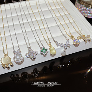 XL014 Oriole Jewelry Women's Everyday Dainty 316L <b>Titanium</b> Stainless Steel 18K Gold Plated Zircon Bamboo Mixed Pendant Necklaces - Product Image 4