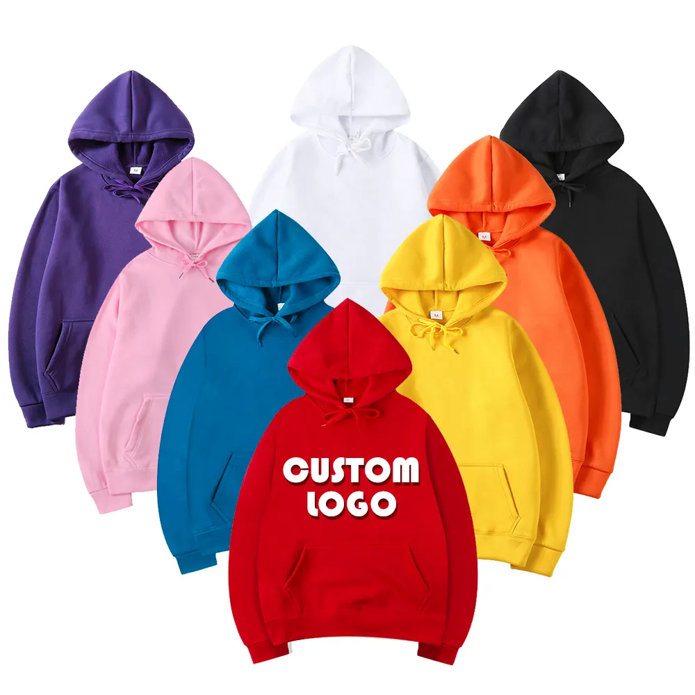 Hoodie Pullover pria desain kustom Puff cetak bordir baju olahraga Logo kustom ukuran besar Streetwear Hoodie Solid & Sweatshirt