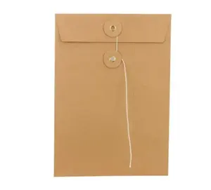 Custom Brown String Tie Envelope Transparent Window String Envelope Luxury Fashion String Kraft Clothing Envelope For T-shirt