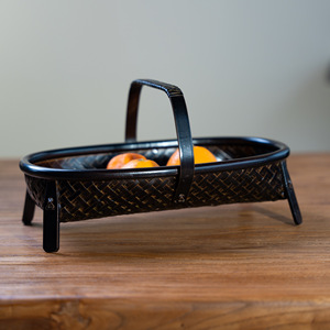 Handmade <b>Bamboo</b> Woven Baskets Rectangle Oval Shape Standing Type Tea Ceremony Accessories Food <b>Container</b> Rattan Craft - Product Image 2