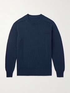 Pull classique pour homme, col rond, 100% coton, bleu marine, bordure côtelée, style décontracté, hiver - Product Image 2