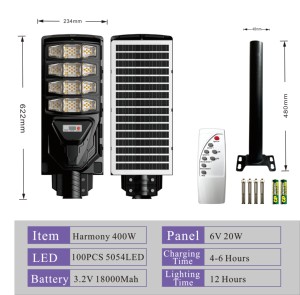 Farola Solar de 500W para Exteriores, Batería de 24000mAh, IP65 Impermeable, Sensor de Movimiento por <span class=keywords><strong>Radar</strong></span>, Lámpara LED para Carretera con Control Remoto - Product Image 2