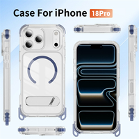 Coque de téléphone transparente avec support pliable pour iPhone 18 Pro, 17 Air, 16E, 13 Pro Max, 14, 15 Plus – Bumper souple en TPU et coque arrière rigide en PC