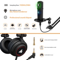 Microphone USB de studio MAONO avec moniteur en temps réel, écouteurs pour l'enregistrement en direct avec ordinateur, kit de microphone pour podcast et jeux