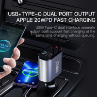 Chargeurs IBD 4 en 1 Câbles rétractables de voiture et Port Usb c PD 12v Charge rapide 60w 100W 120W Chargeur de voiture pour téléphone iPhone