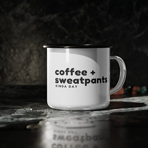 Tazza da campo smaltata da 12 once per caffè e pantaloni della tuta da esterno per amanti - Product Image 1
