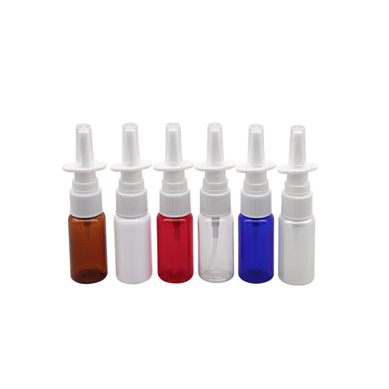 Garrafa plástica para embalagem de 50ml, spray nasal em spray branco rosa preto azul âmbar e verde, garrafa de plástico com 10ml 15ml 30ml