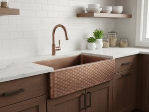 Évier de cuisine en cuivre de style traditionnel, finition antique, fait main, martelé, pour cuisine de ferme - Product Image 3