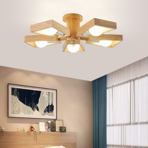 Lustre en bois massif de style nordique japonais, lumière LED rotative pour salon, chambre à coucher, salle à manger - Product Image 4