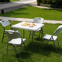 Table pliante carrée en plastique HDPE blanc, moderne, imperméable et stable, pour jardin, terrasse, fête en plein air