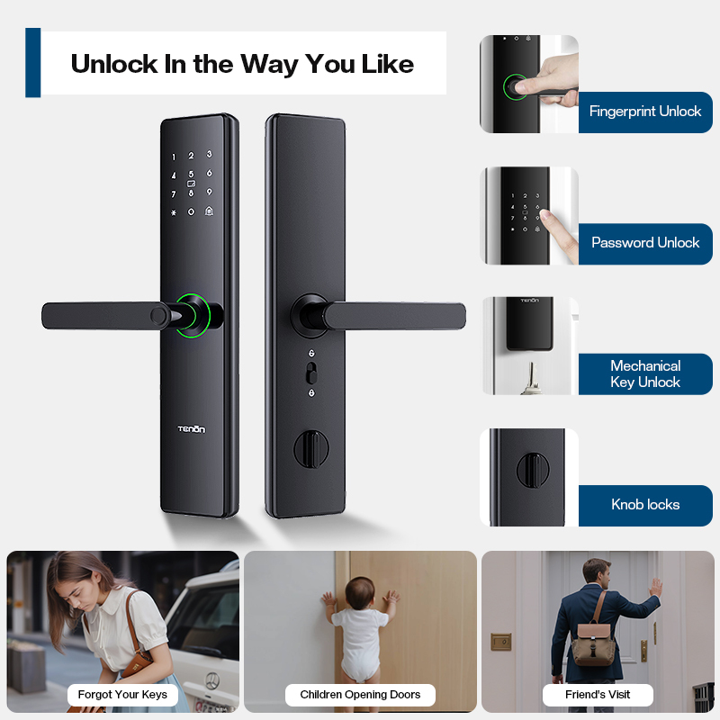 Tenon E15 Smart Electronic Door Lock Keyless Card Access Digital Fingerprint Interior Fireproof Security Rim Door Lock Password · image 3