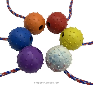 Bola berduri hewan peliharaan mainan kunyah tali tindik tidak bisa hancur interaktif anjing bermain bola karet lucu dengan tali - Product Image 3
