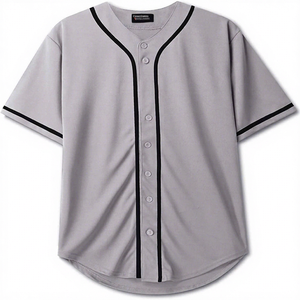 Maillot de baseball INDEX gris à manches courtes boutonné unisexe adulte en polyester anti-humidité coupe classique - Product Image 1