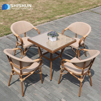 Ensemble de salle à manger moderne en aluminium et rotin PE pour extérieur, table et chaises imperméables pour hôtel, villa, restaurant, jardin, cour