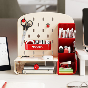 Toncen Desktop Pegboard <b>Storage</b> Organizer Red With Drawer And <b>Shelves</b> For Office Supplies - Product Image 1