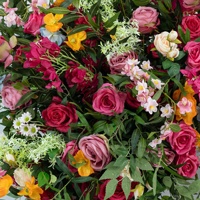 Nueva Flor Artificial de Seda Teñida a Mano para Decoración Floral de Bodas Modernas, Color Rosa Intenso, Planta Verde
