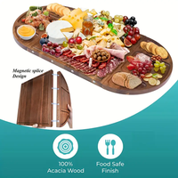 Ensemble de planche à charcuterie magnétique en acacia Plateau de service en bois unique en 3 parties Grande planche à fromage 26x13in pour les fêtes Plateaux de rangement