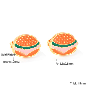 Pendientes <span class=keywords><strong>de</strong></span> Acero Inoxidable 316L con Esmalte Dorado, Diseño <span class=keywords><strong>de</strong></span> Comida: Pizza, Cupcake, Huevo, Varita Mágica, Calabaza. Joyería Linda para Mujer, Venta al por Mayor, OEM Personalizado. - Product Image 6