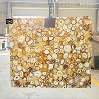 Panneau mural de douche de luxe en agate de cristal brun naturel translucide au design rétroéclairé unique