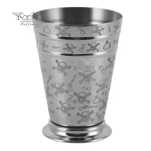 400Ml Kegel Roestvrijstalen Cocktail Cup Dubbele Lijn Mint Julep Cups Schedel Hoofd Patroon Mok Voor Drinkwater Bier Koffiemelk