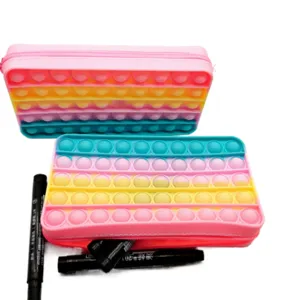 Hot selling Creative Silicone Sensory Pop Fidget It Pencil Case Press Bubble Pencil Case Study Stationery Storage Bag Makeup Bag