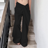 Pantalones Anchos para Mujer Estilo Europeo Americano, Diseño Asimétrico con Cintura Cruzada, Corte Holgado, Drapeado, Casual y Estilizador