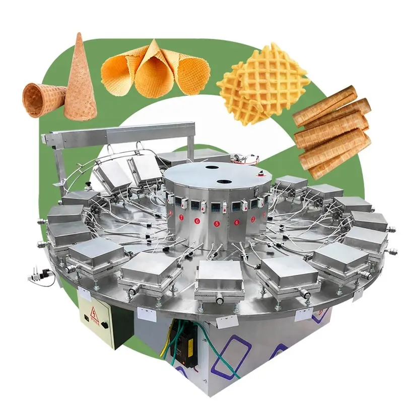 Automático Industrial eléctrico comestible taza de café huevo rodillo rollo oblea galleta helado cono gofrera hacer máquina