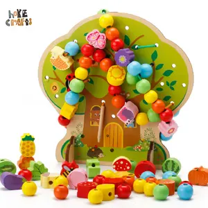 Wooden fruit tree threading beads Early education lacing beads game