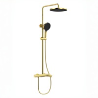 Ensemble de douche minimaliste européen en laiton massif, or brossé, cascade, 3 fonctions, pour salle de bain, système de douche en céramique, usage hôtelier