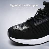 Chaussures de marche décontractées pour hommes, blanches, respirantes, en tricot, sans lacets, à boucle, semelle épaisse en mousse, vente en gros, OEM, ODM, personnalisables