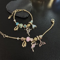 Accessoires : Bracelet à breloques en chaîne serpent dorée, queue de sirène ballerine, coquillage cauris, bracelet perlé DIY, bijoux de danse tendance pour filles