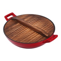 Wok rond en fonte émaillée de haute qualité, ustensiles de cuisine antiadhésifs avec manche en bois