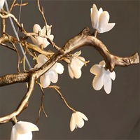 Lustre LED moderne en céramique et cuivre, design branche d'arbre et pétale, réglable et personnalisable, pour éclairage de plafond de maison, hôtel, villa