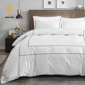 Комплект постельного белья класса люкс для отелей, размер Queen, 100% белый хлопок, с вышивкой, включает пододеяльник и 2 наволочки - Product Image 1