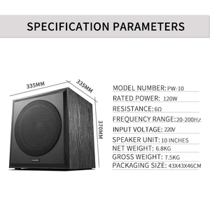 Subwoofer activo de 10 pulgadas para el hogar, altavoz subwoofer de alta potencia, con amplificador clase D para fiestas, 110V-220V - Product Image 6