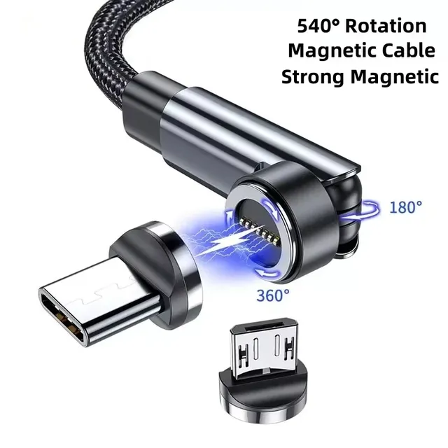Magnetic 3 in 1 Type-C Micro USB-C Fast Charging Data Cable 180 Degree Rotation Data Cable 66W USB Magnetic Cable