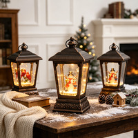Lanterne de Noël en forme de globe de neige, illuminée, musicale, avec des paillettes tournoyantes dans l'eau, lanterne rétro en bronze, décoration de table de Noël, cadeau