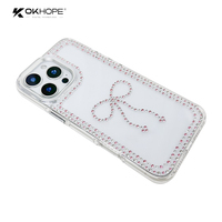 Coque de téléphone OKHOPE transparente en PC, étanche et antichoc, avec anneau magnétique et motif cœur scintillant