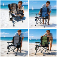 Chaise de camping pliante robuste à dossier haut, capacité 330 lb, avec porte-gobelet et poche de rangement pour la pêche en plein air et la plage