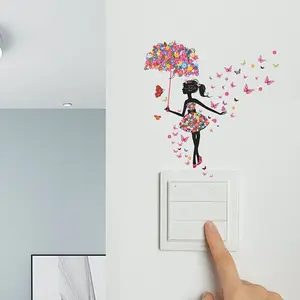ילדה איריס רומנטית מדבקות קיר מצוירות PVC סלון ילדים מתג חדר שינה דקורטיבי טפט מדבקות הדבקה עצמית