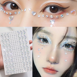 1 Hoja de Pegatinas de Tatuajes Temporales 3D con Forma de Corazón y Gema de Colores de Ensueño, Diamantes Redondos, Calcomanías de Joyería para Maquillaje DIY de Ojos/Cara - Product Image 3