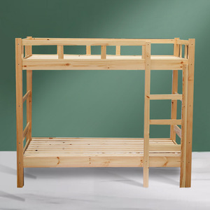 Solid <b>Wood</b> <b>Bunk</b> <b>Bed</b> Pine Natural Color Double Decker Dormitory <b>Bed</b> For Children And Adults Framework Structure - Product Image 1
